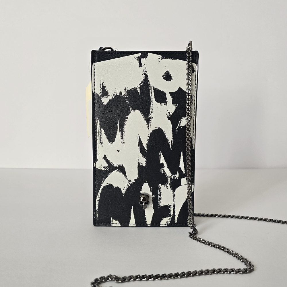 Alexander McQueen Skull Leather Phone-Case-On-Chain Black & White - Picture 3 of 10